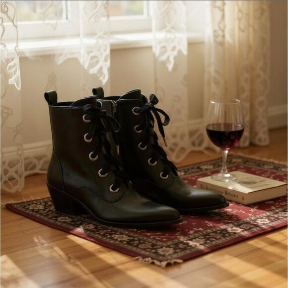 Widow Witchy Ways Ankle Boots – Vegan Leather Lace-Up Pointed Toe Heels 7 | NWT - Picture 8 of 8